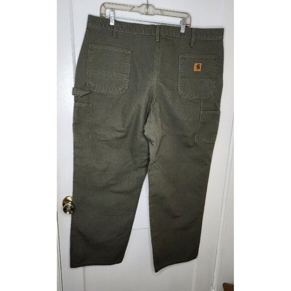 Vintage Carhartt Mens Dungaree Fit Duck Carpenter Pants B11 MOS Green Mens 42x30 - Picture 2 of 4